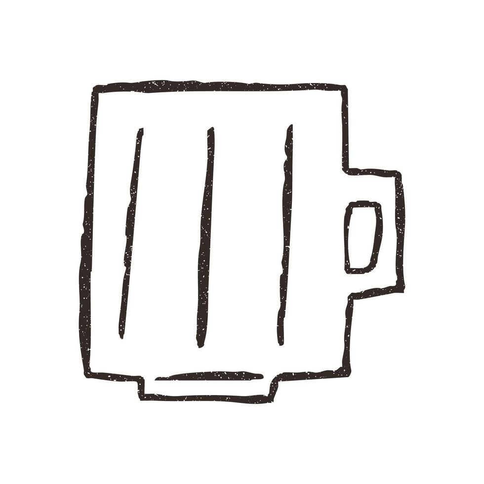 Mug with coffee or tea, hand drawn doodle, illustration isolated on white background. Outline sketch style with grunge vintage texture. Concept of cafe. vector