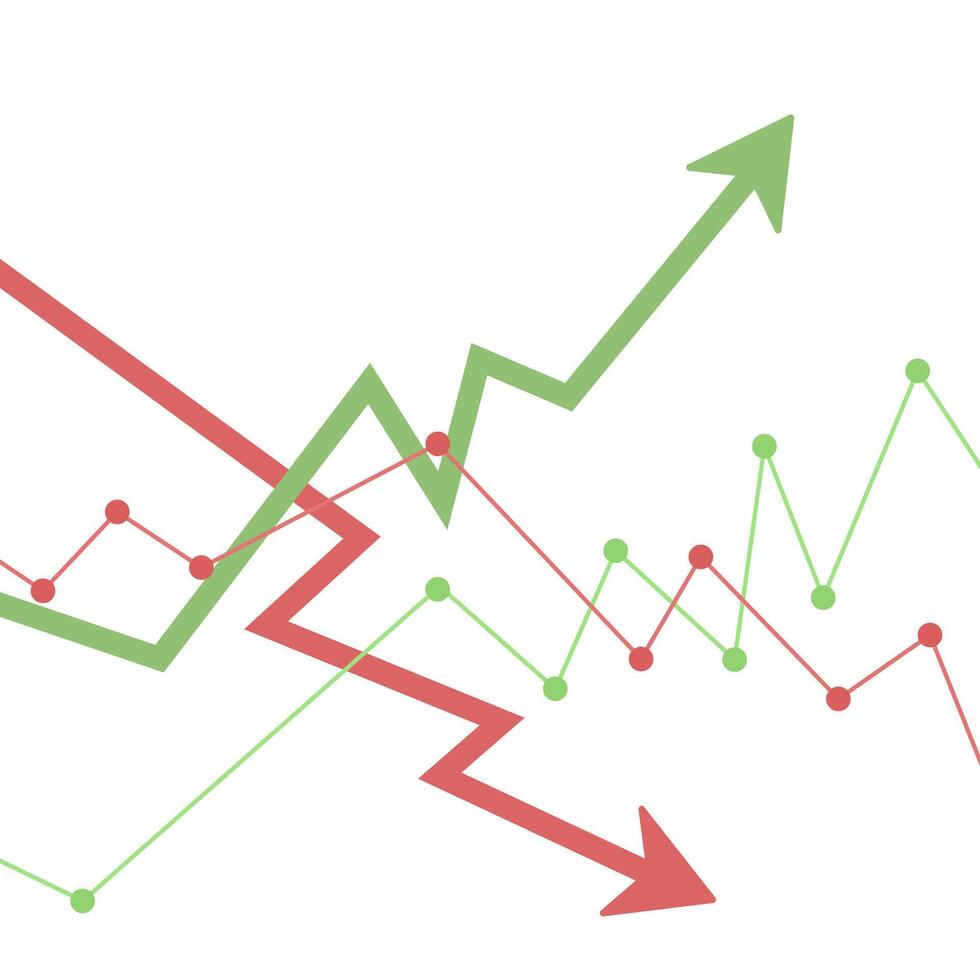 a graph showing a downward trend and an upward trend vector