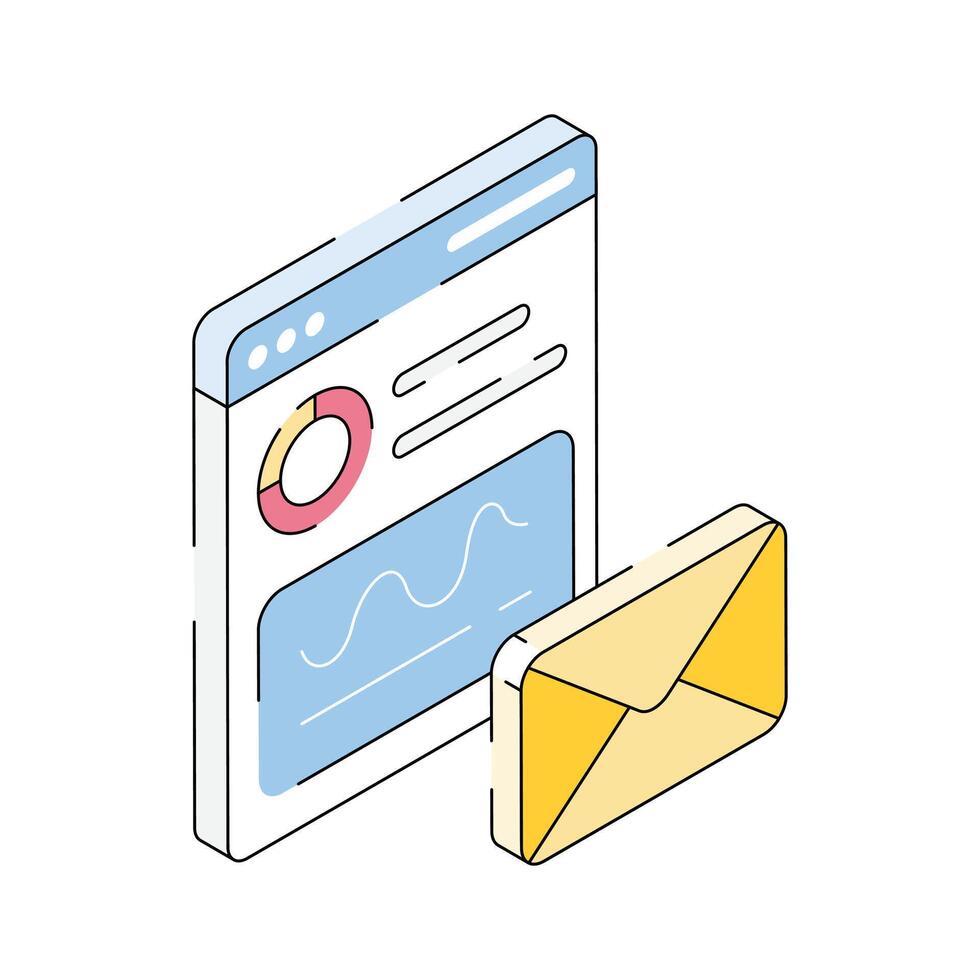 Visually appealing isometric outline icon of email analytics tracking vector