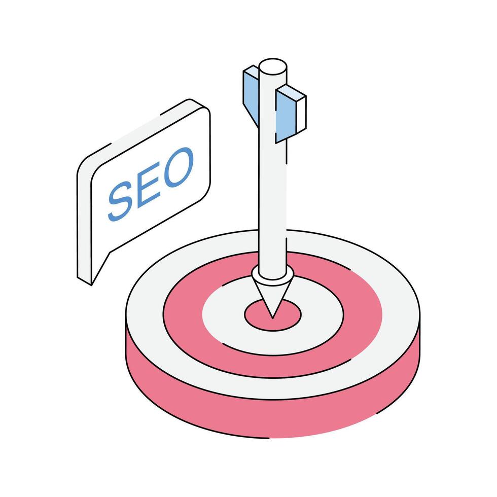 Well designed isometric outline icon of setting seo goal vector