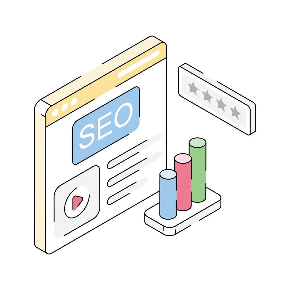 Visually engaging isometric icon depicting advanced seo analysis process vector