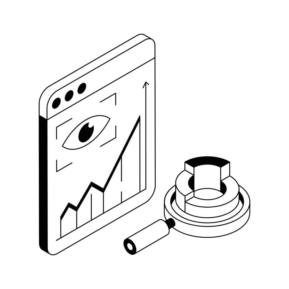A modern isometric outline icon of real-time data monitoring. vector
