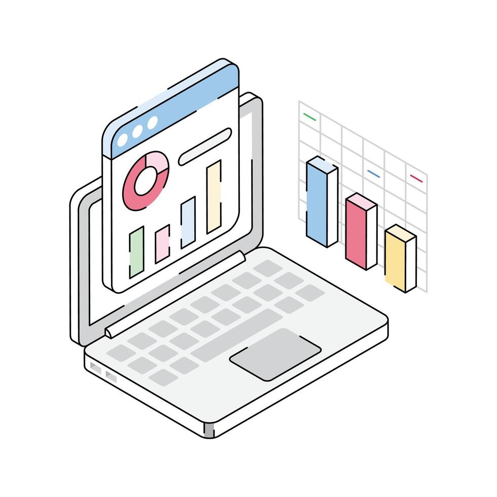 Check out this isometric outline icon of web analytics tool vector