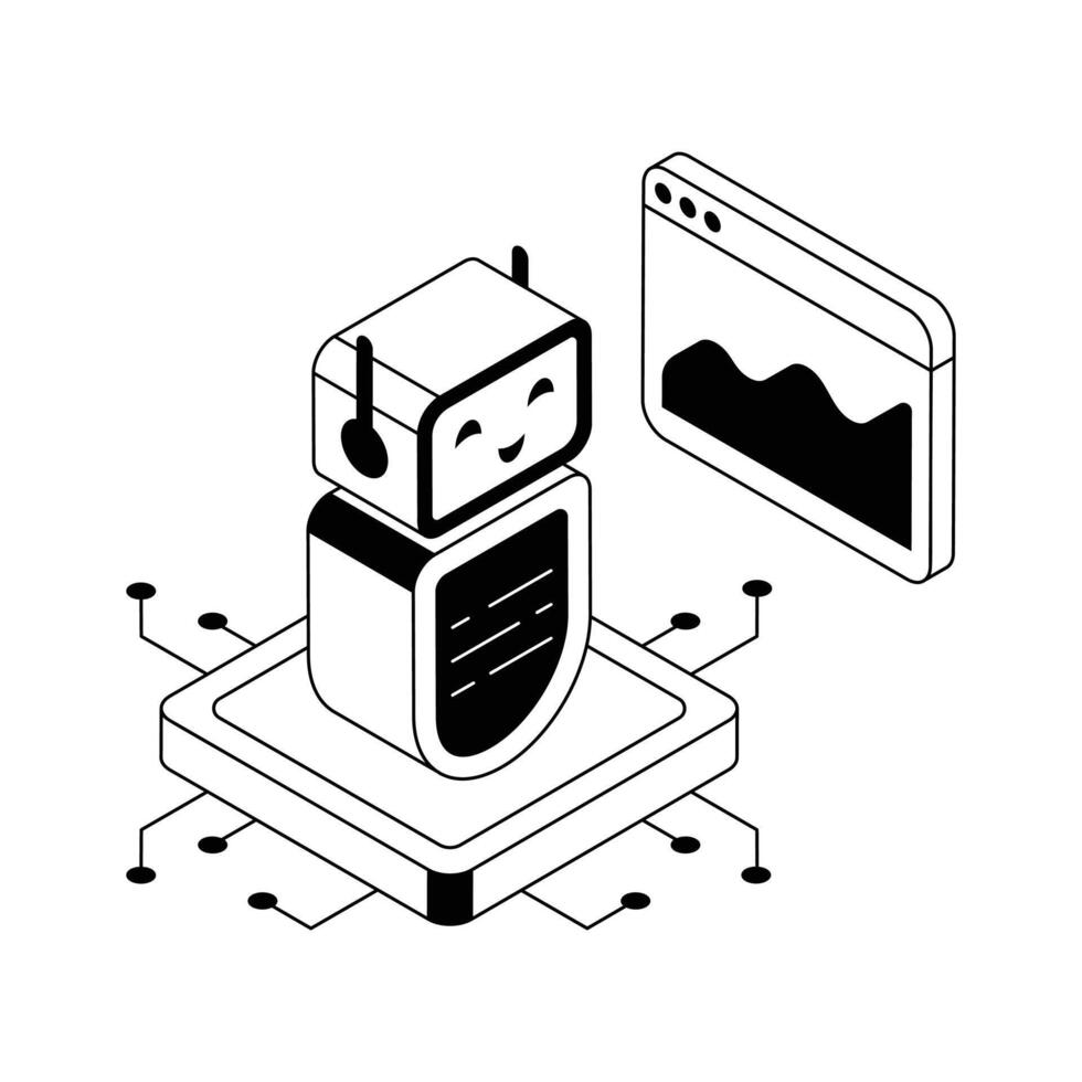 Get a glimpse of this isometric icon showing robot analysis. vector