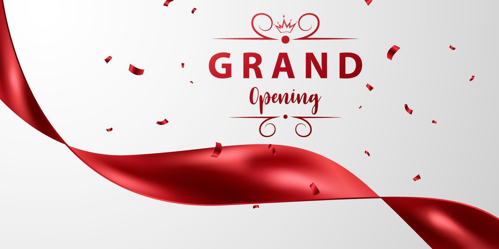 Grand spring banner with red ribbon and confetti vector