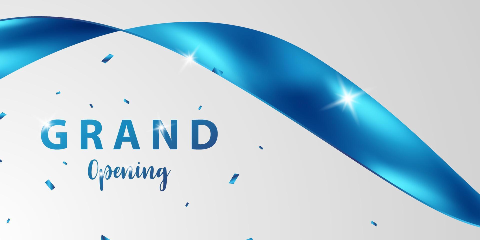Grand opening banner with blue ribbon and confetti vector