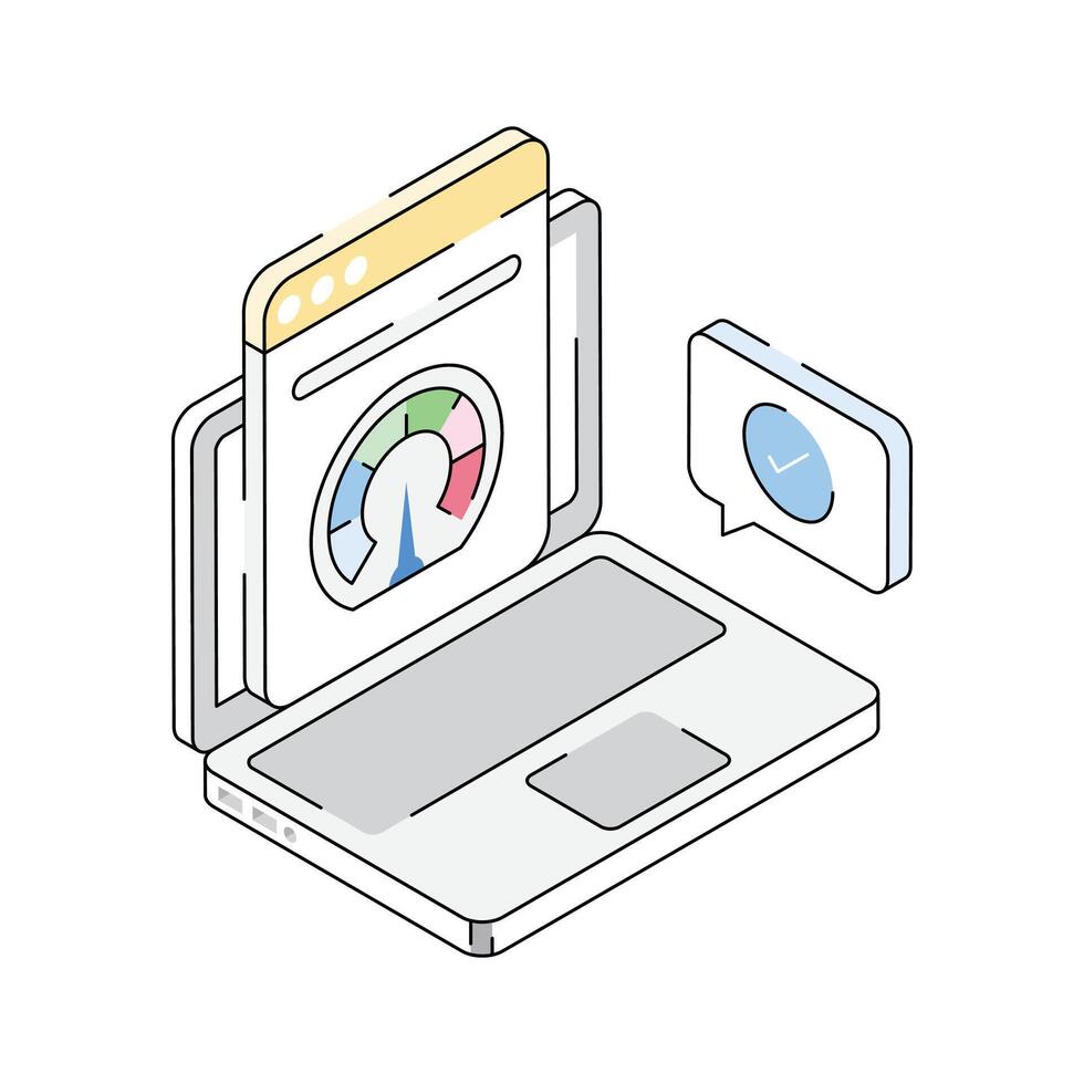 A visually appealing isometric icon showing web performance metrics vector