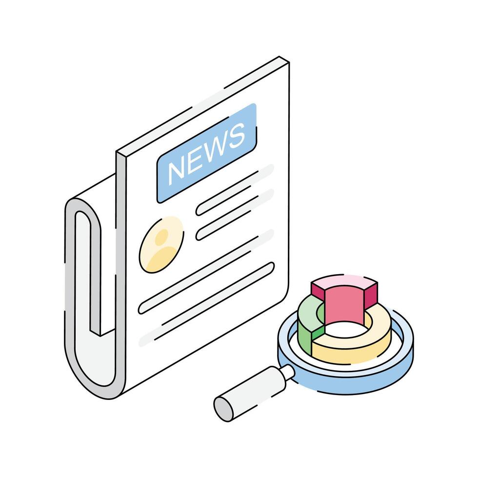 A captivating isometric outline icon of modern newspaper layout vector