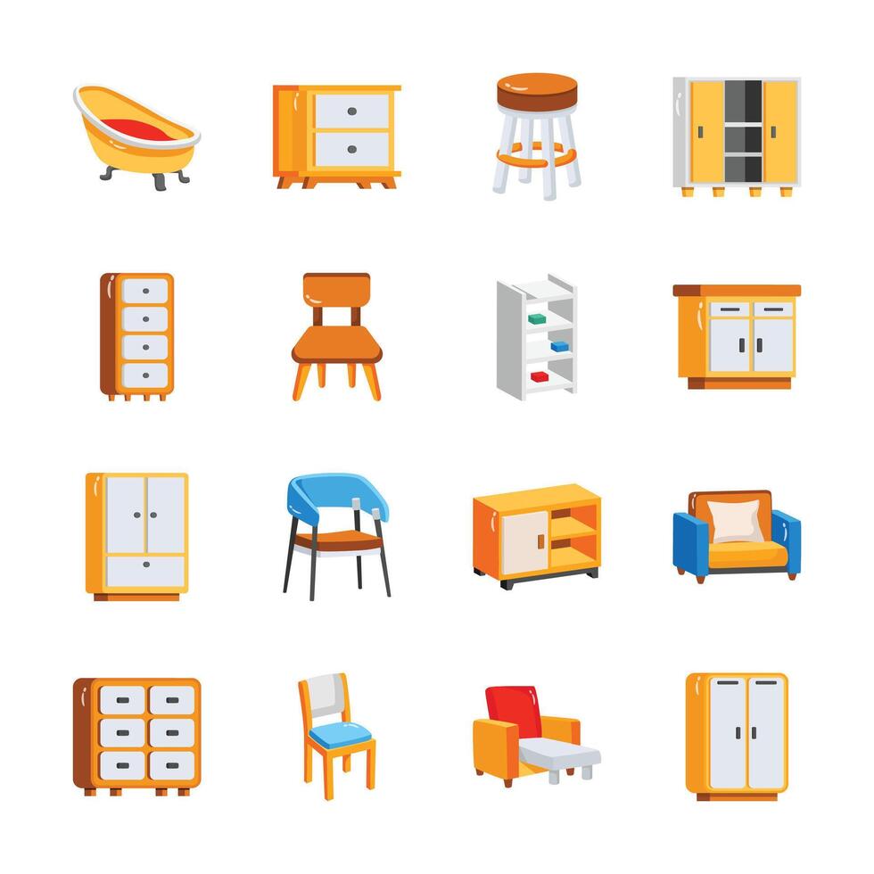 assorted colorful furniture items vector
