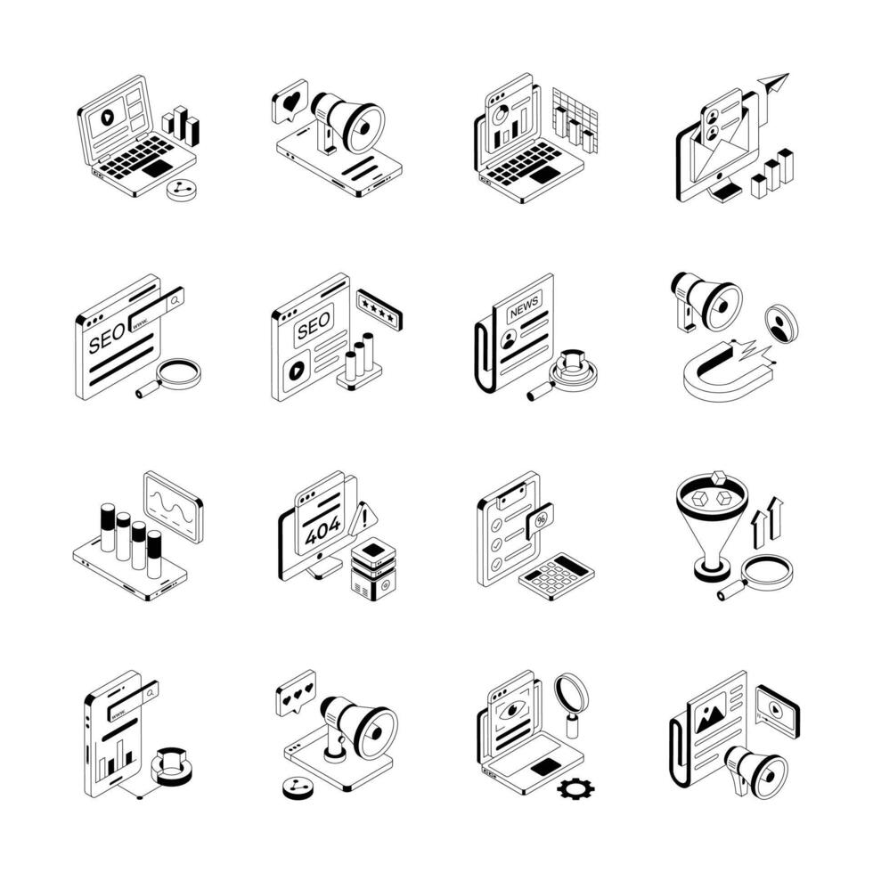 Modern Collection of Seo and Marketing Isometric Icons vector
