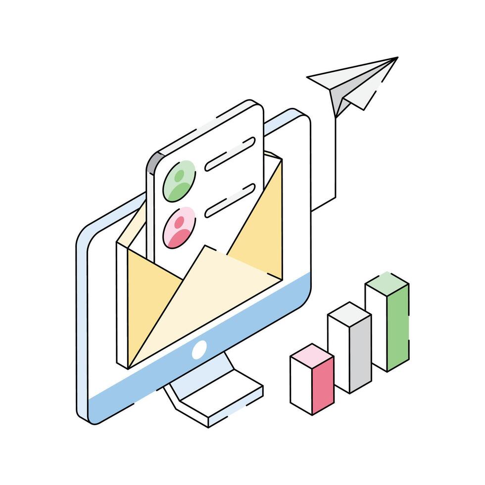 An amazing isometric icon of email marketing needs vector