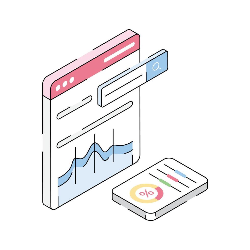 Check out this isometric outline icon of detailed site analysis vector
