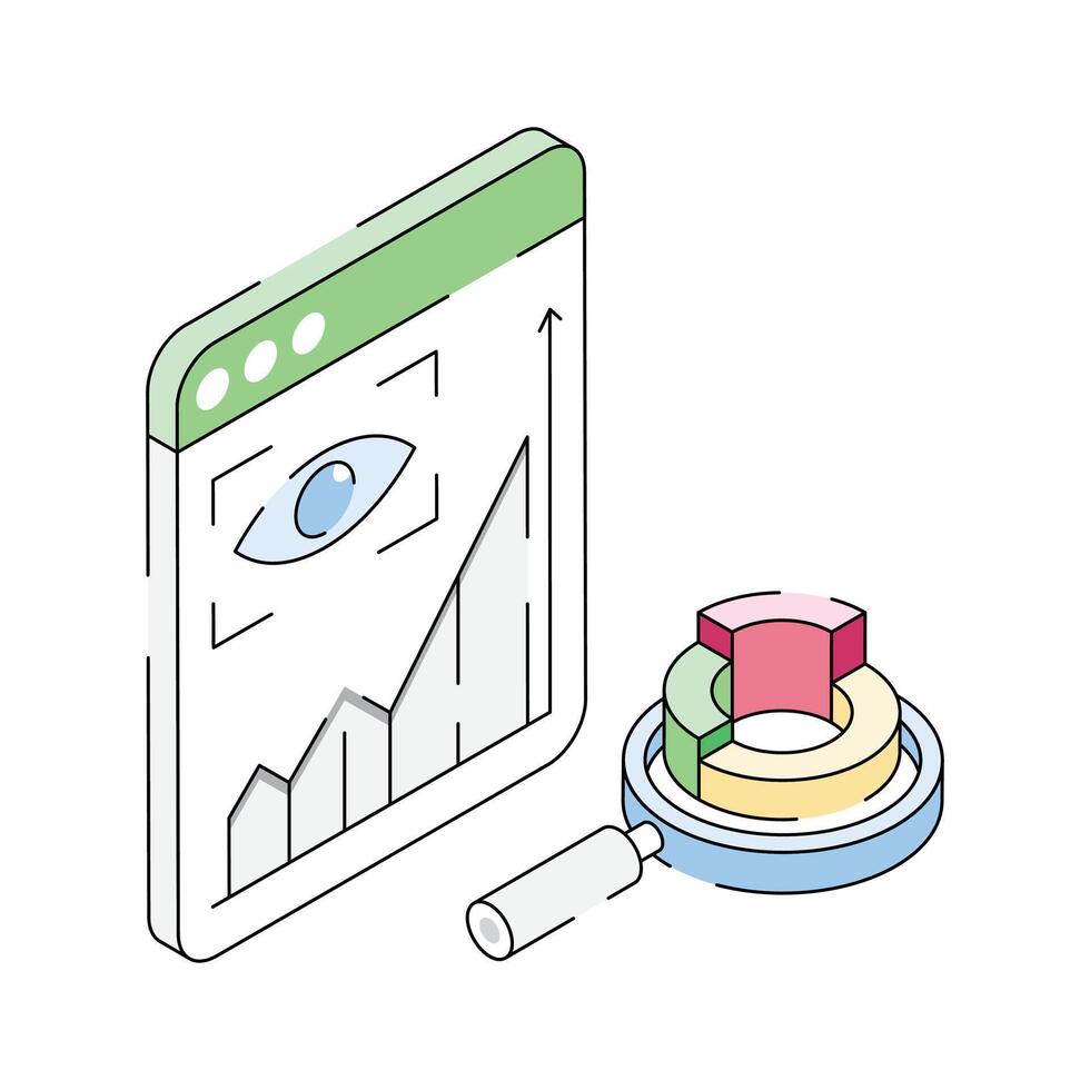 A modern isometric outline icon of real-time data monitoring vector