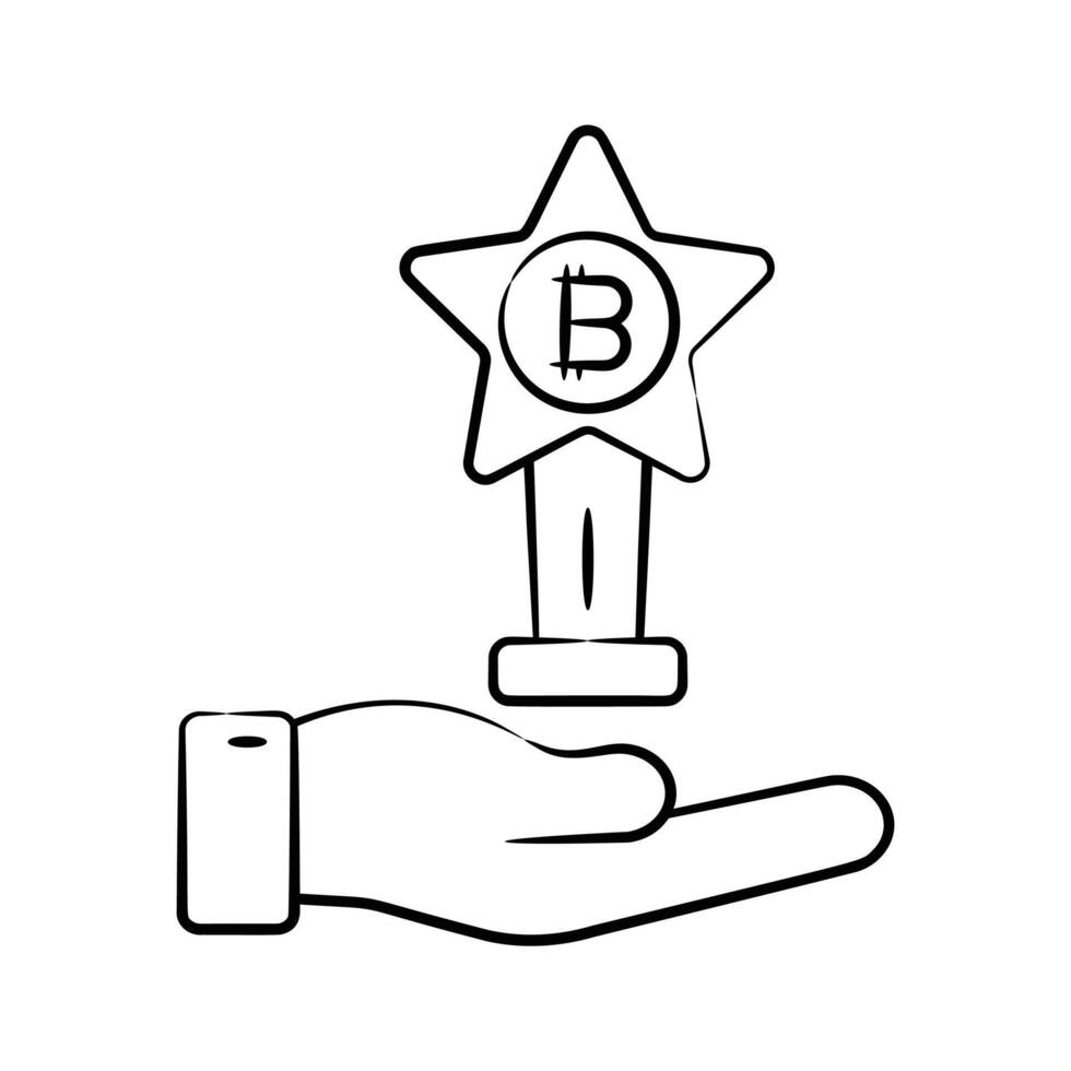 Hand holding bitcoin award icon creatively designed in hand drawn style vector