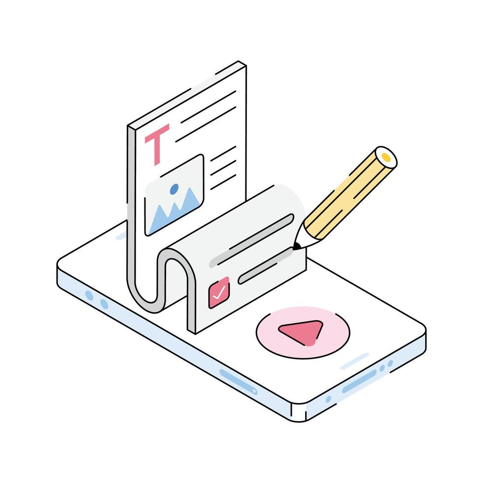 A trendy isometric icon of content writing project vector