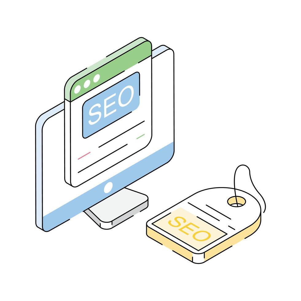 Check out this isometric outline icon featuring an seo tag vector
