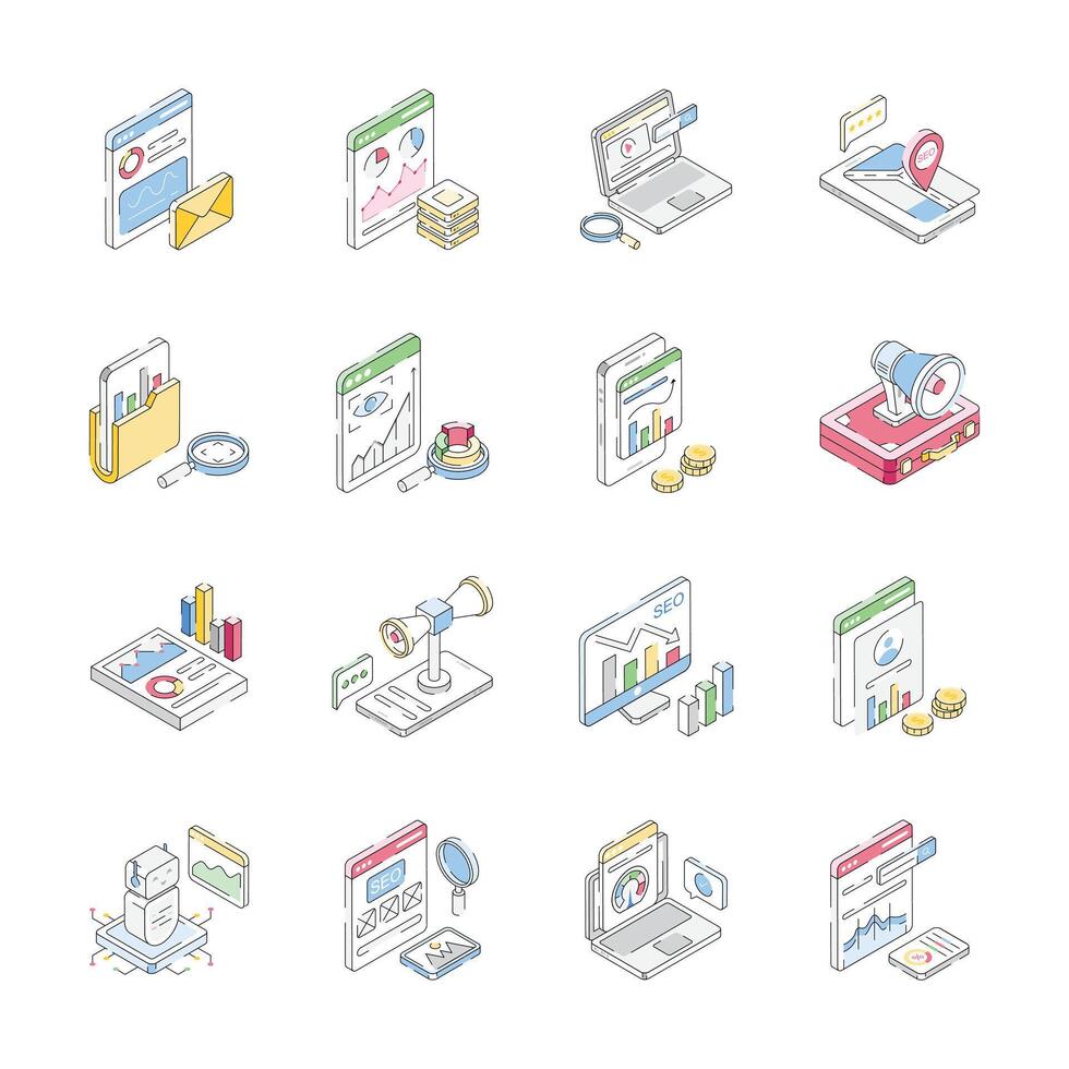 SEO icons for digital marketing strategies vector