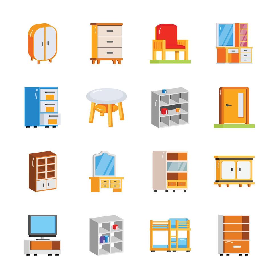 Colorful furniture icons collection vector