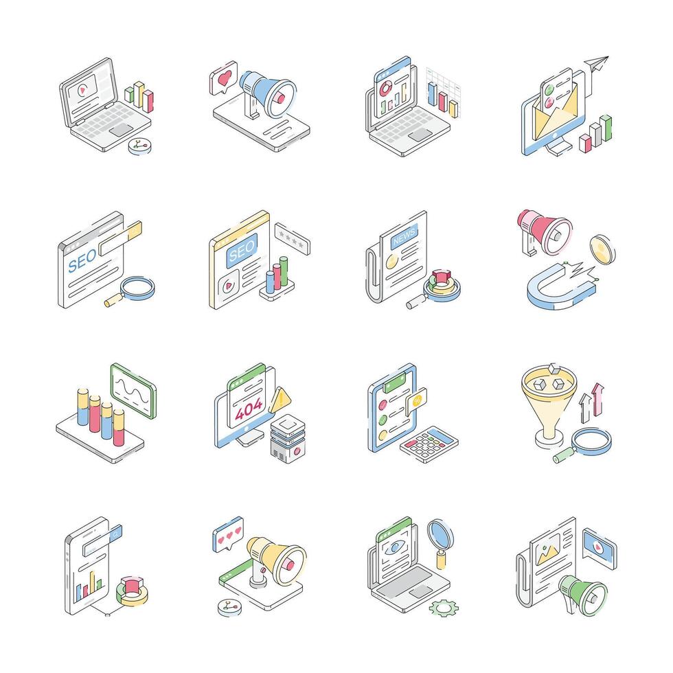 SEO icons for digital marketing visual vector