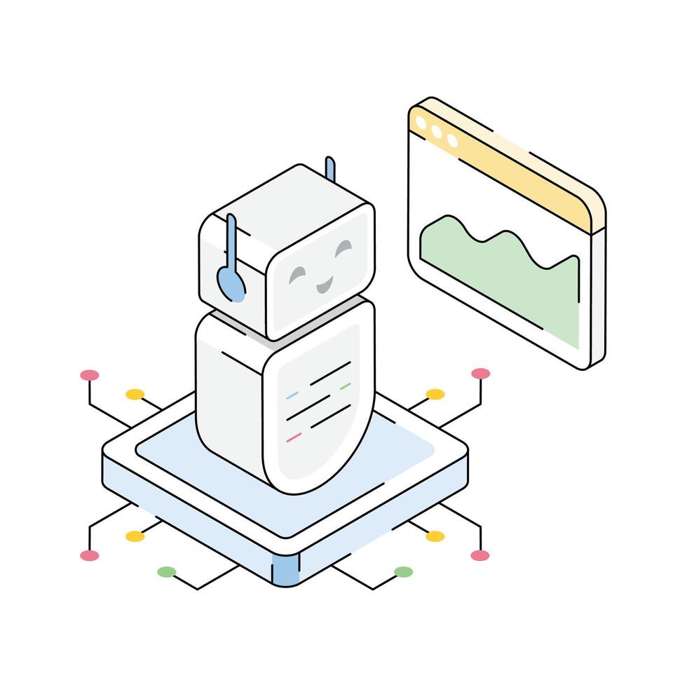 Get a glimpse of this isometric icon showing robot analysis vector