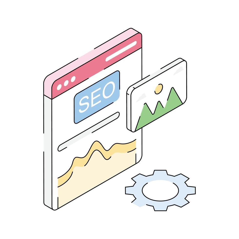 Premium isometric icon showing seo content optimization tool vector
