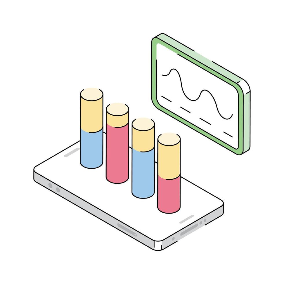 Premium isometric icon showing mobile analytics in action. vector