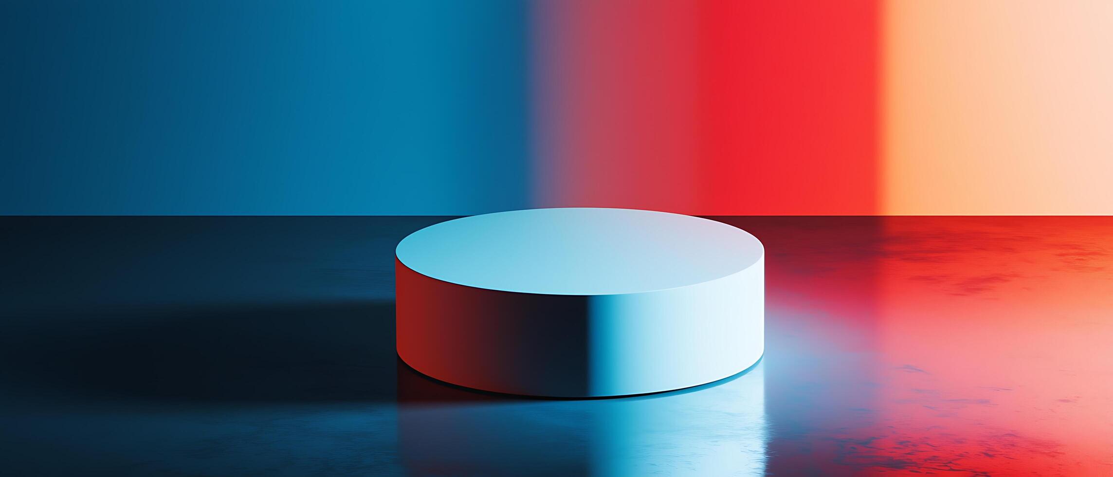 Minimalist round podium with blue and red gradient lighting photo