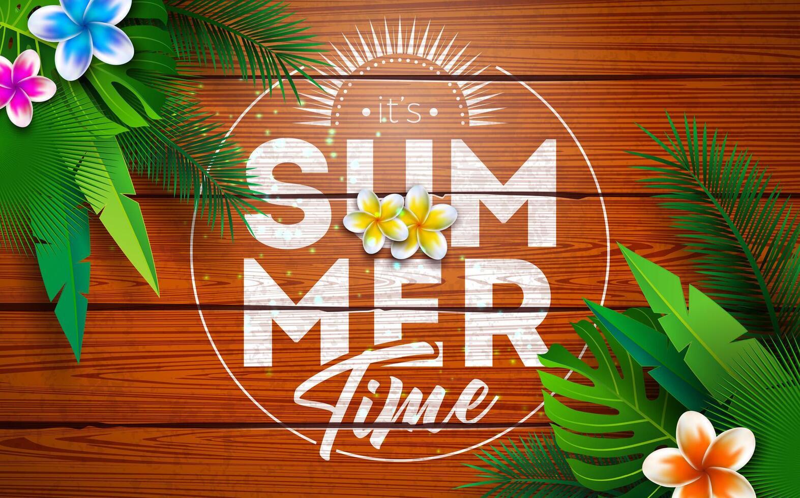 Tropical summer time graphic with flowers vector