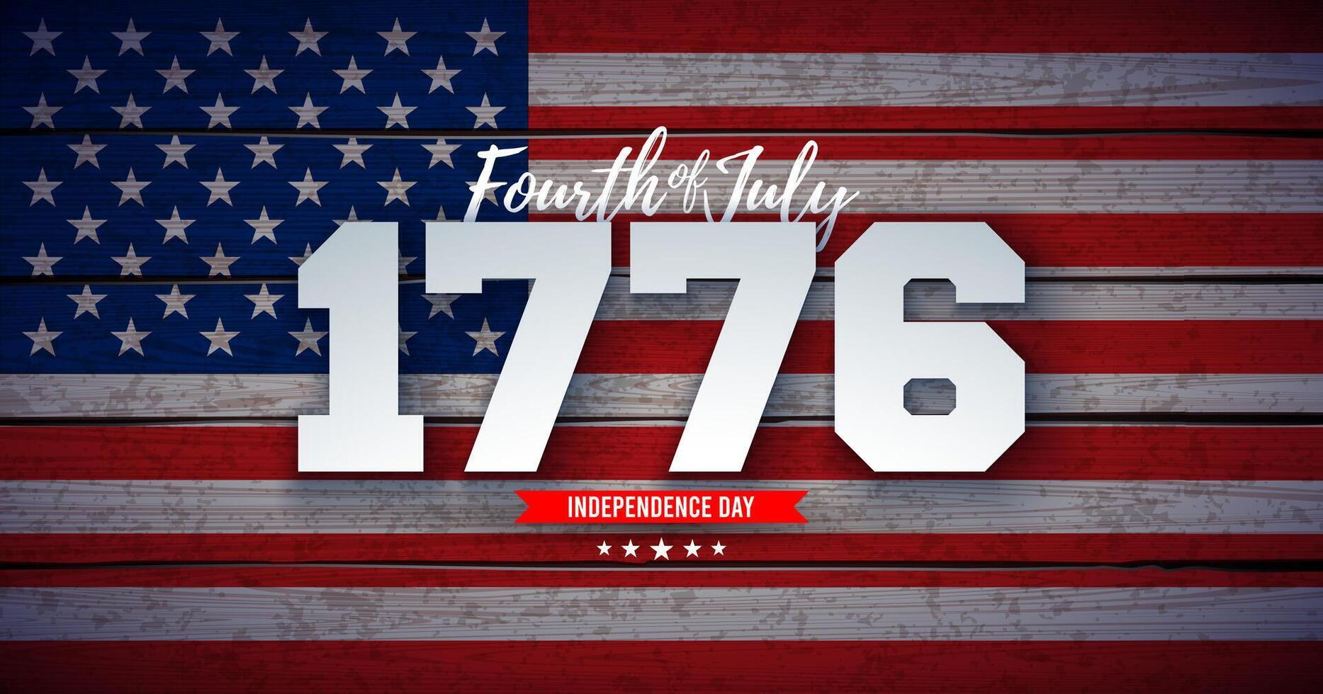 4th of July Independence Day of the USA Banner Illustration with 1776 Typography Lettering on Vintage American Flag Background. Fourth of July National Celebration Design for Banner, Greeting vector