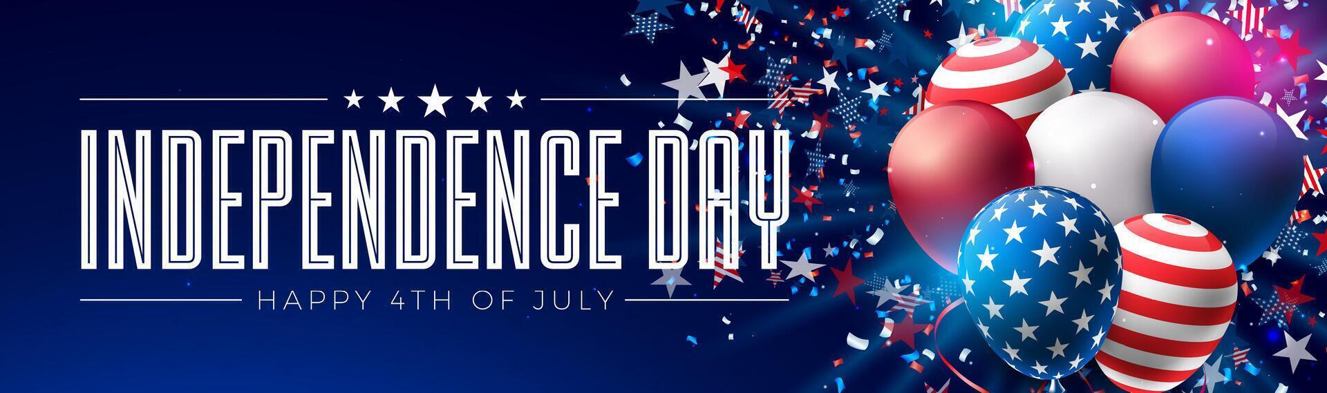 4th of July Independence Day Sale Banner Design with American Flag Pattern Party Balloon on Blue Background. Fourth of July USA National Holiday Illustration with Typography Elements for Banner vector