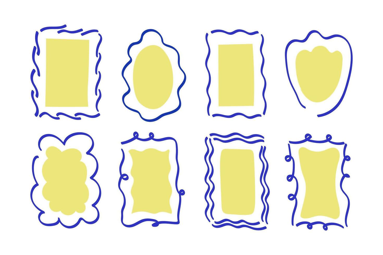 Coloured Frames border hand drawn. Elegant emblems in sketch style. Set with abstract ornamental template background. Stamp cards for design, flyer, birthday. Backdrop for text vector
