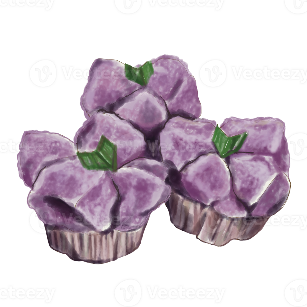 Indonesian traditional sweet potato cupcakes hand drawn illustration. png