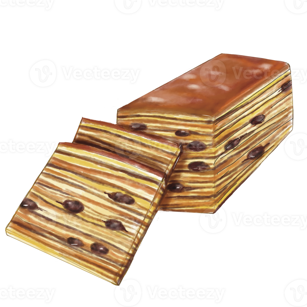 Thousand layers cake hand drawing illustration. png