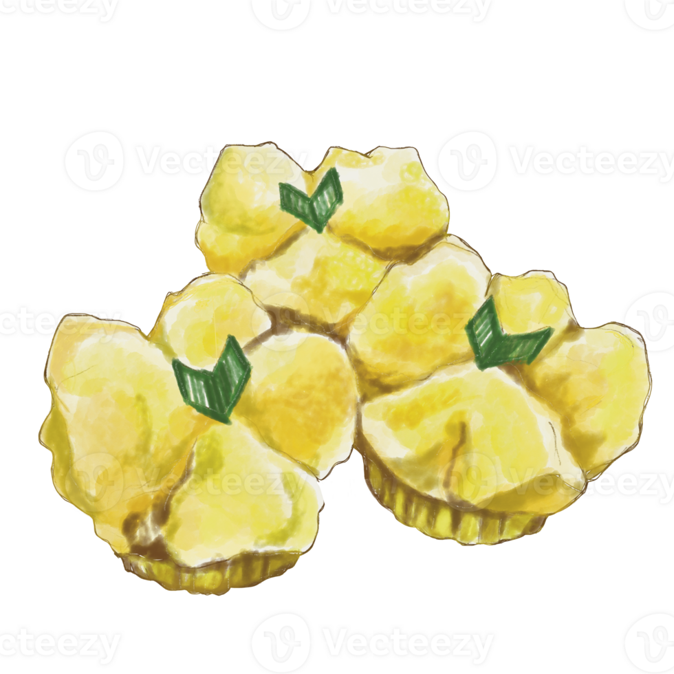 Indonesian traditional coconut milk cupcakes, hand drawing illustration. png