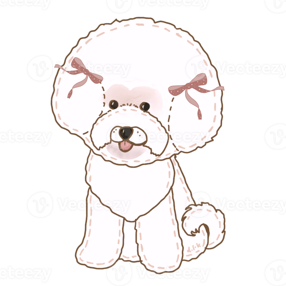 Kawali bichon frise with little bows illustration. png