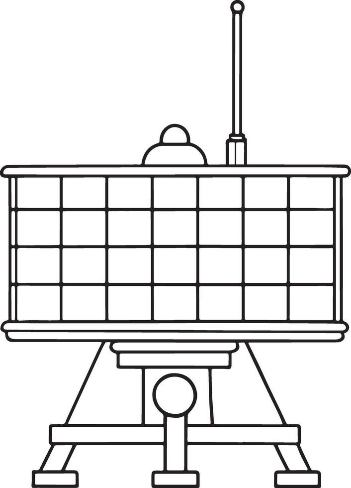 Line drawing of satcom equipment in clean outlined black and white vector