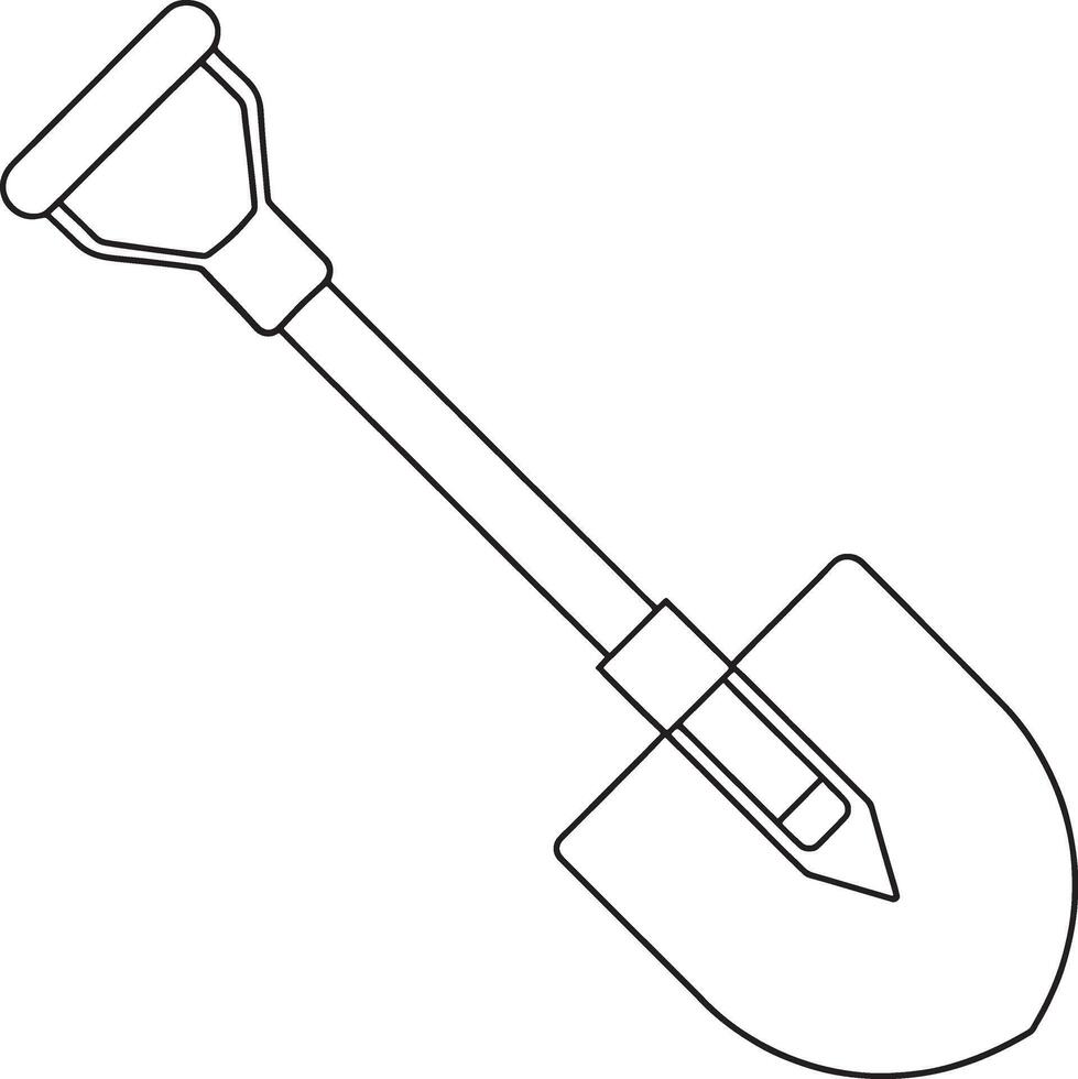 Military entrenching tool in cartoon line art for outdoor or combat gear vector