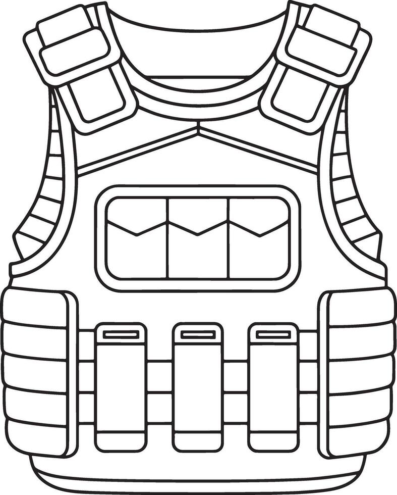 Protective body armor in outlined for combat themed illustrations vector