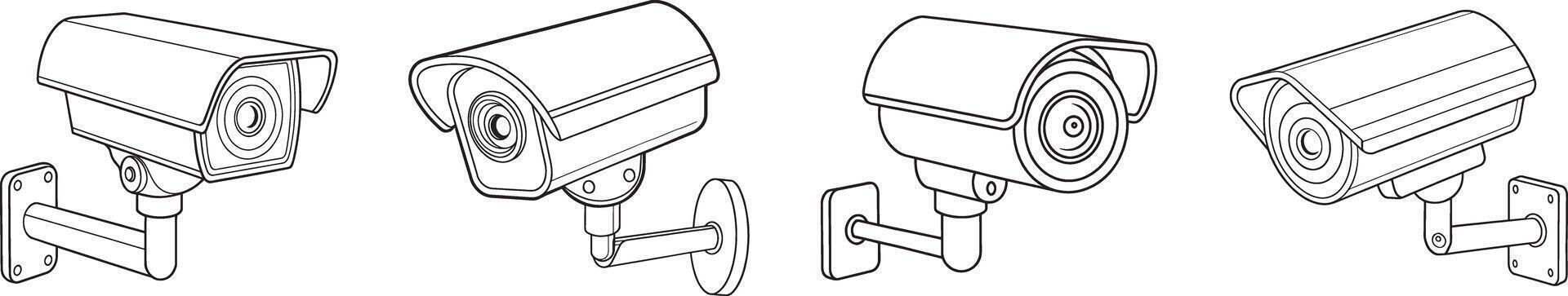 Security camera system illustration with outlined surveillance equipment vector