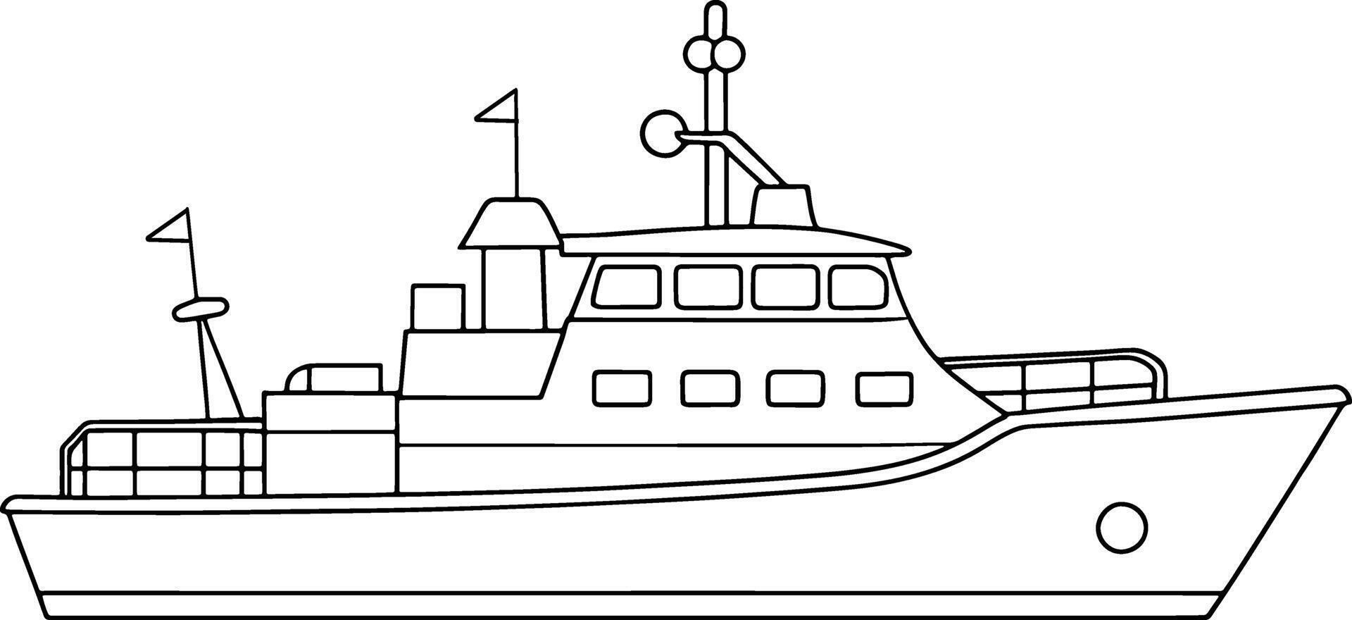 Patrol boat line art drawing ideal for maritime coloring or design projects vector