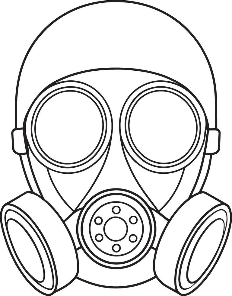 Gas mask with visor and filter in outlined style for industrial safety visuals vector