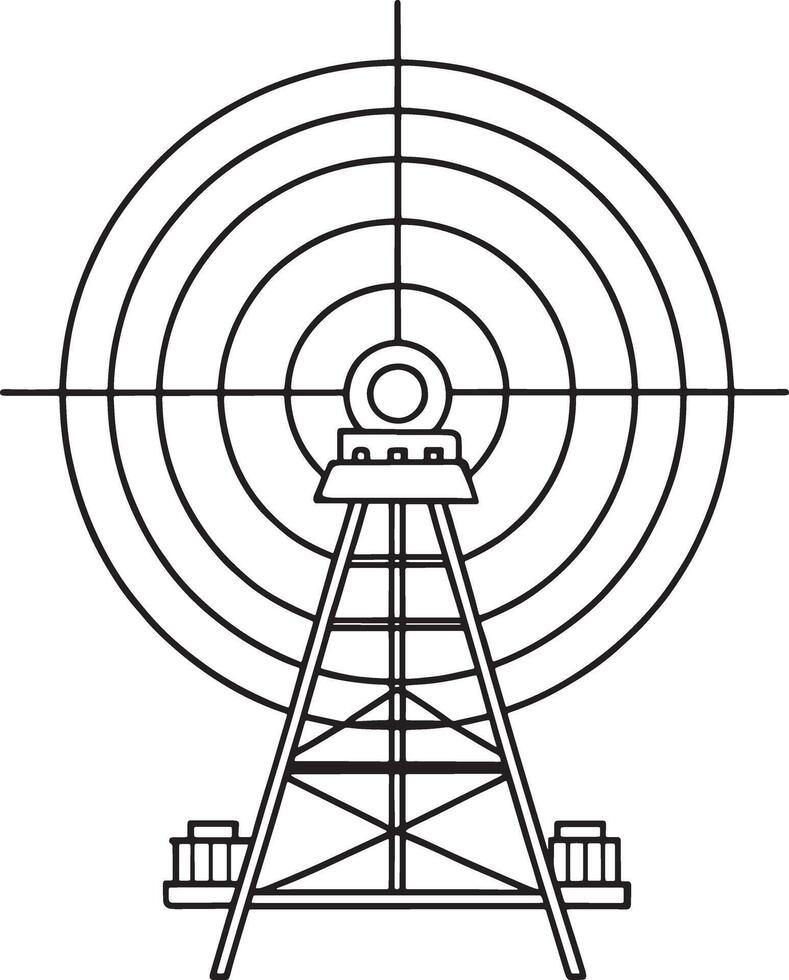 Military radar system drawing in outlined black and white art vector