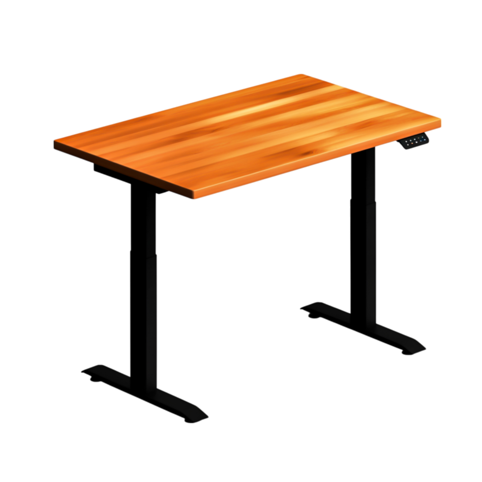 Modern wooden desk with sleek design and adjustable height for versatile workspace png