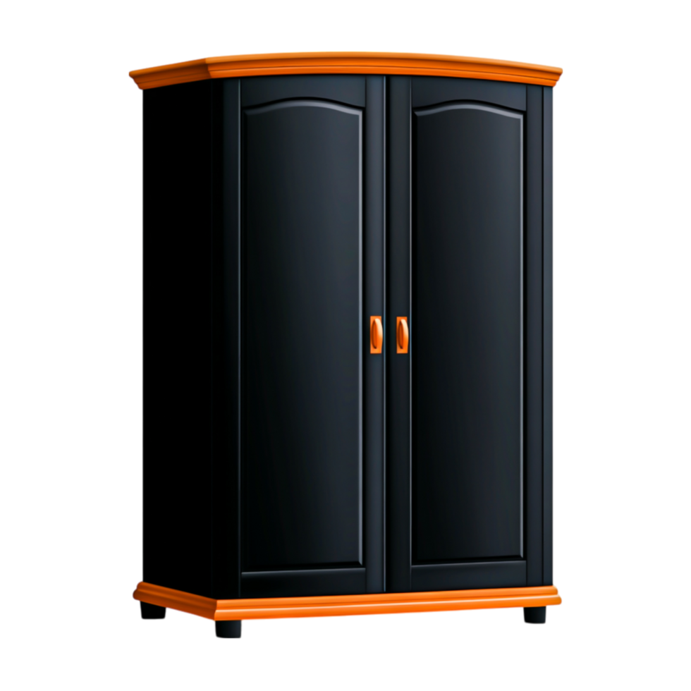 Modern Black Wardrobe with Orange Accents for Stylish Interior Storage Solutions png