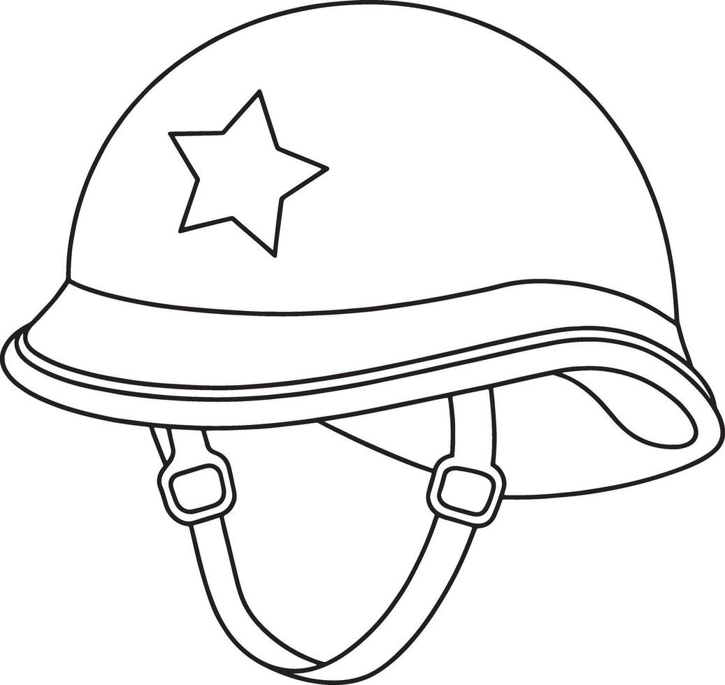 Military helmet outline drawing with star symbol for design vector