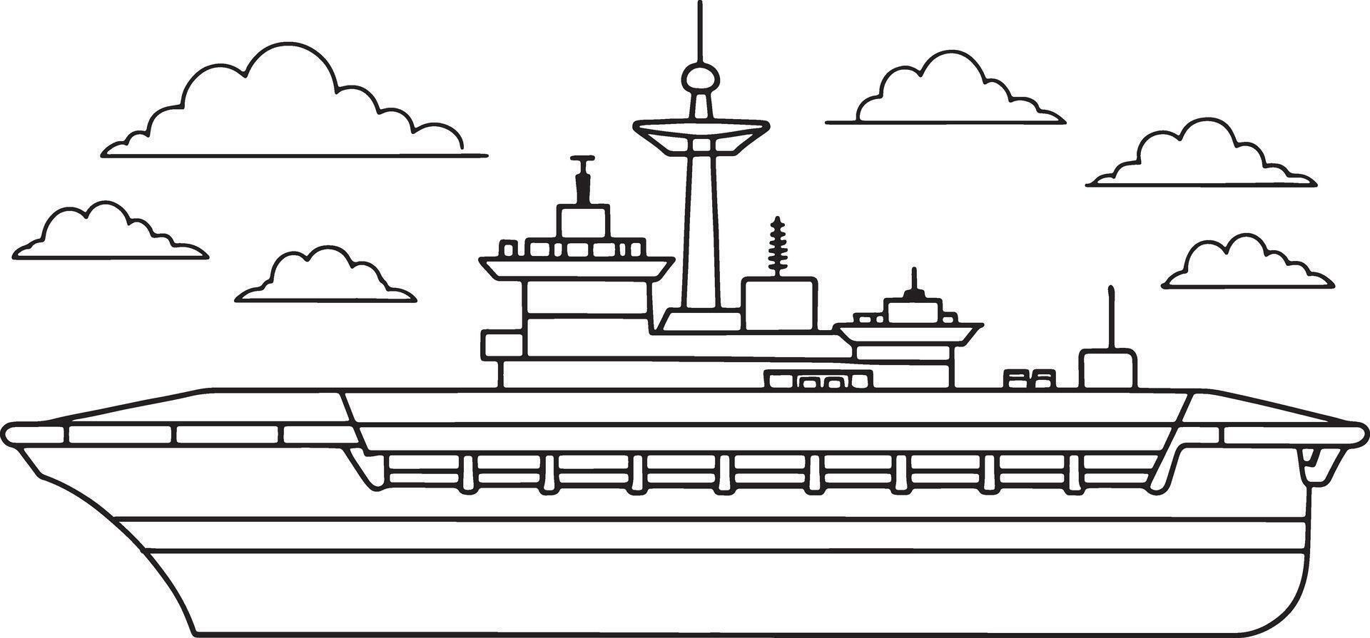 Cartoon aircraft carrier with clouds for kids or military themed design vector