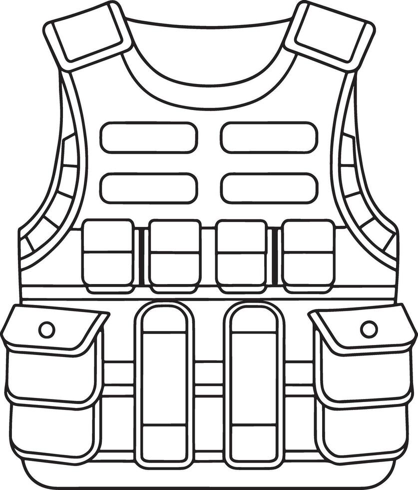 Bulletproof vest design in outlined format for safety gear art vector