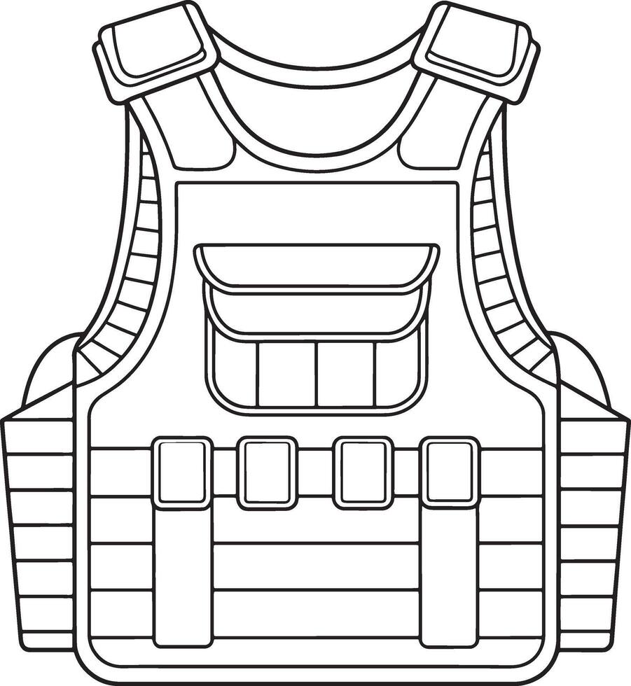 Tactical vest line art for bulletproof defense equipment visuals vector