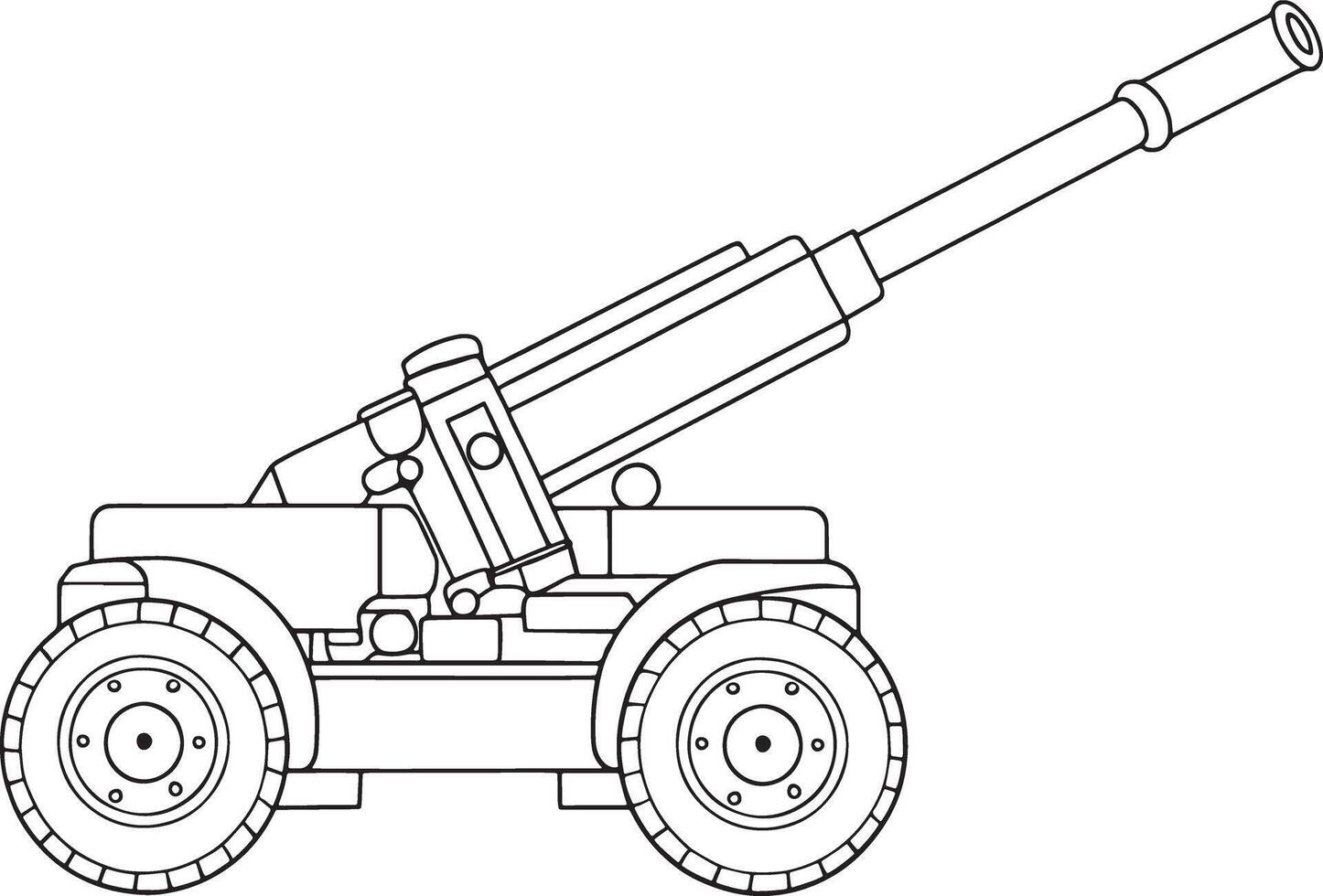 Howitzer artillery gun pointing upward in outlined style on white background vector