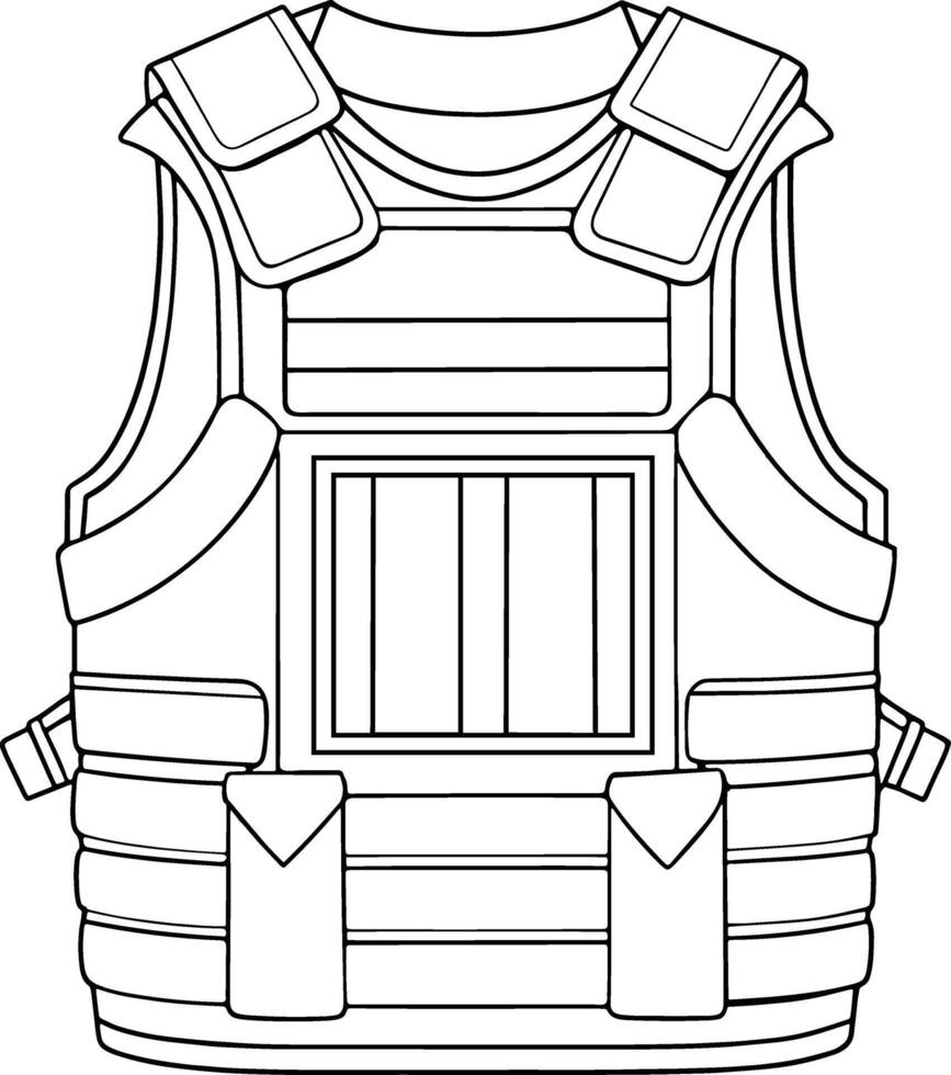 Bulletproof vest outlined design with tactical pouches and secure straps vector